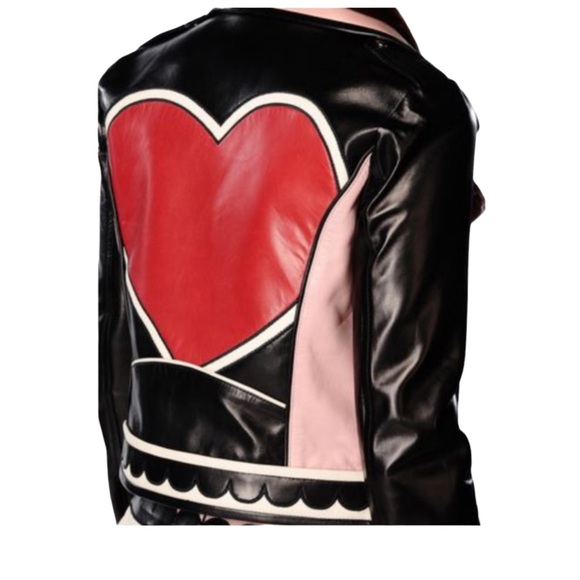 Valentino Heart Intarsia Leather Biker Jacket. (MC) - Picture 4 of 17